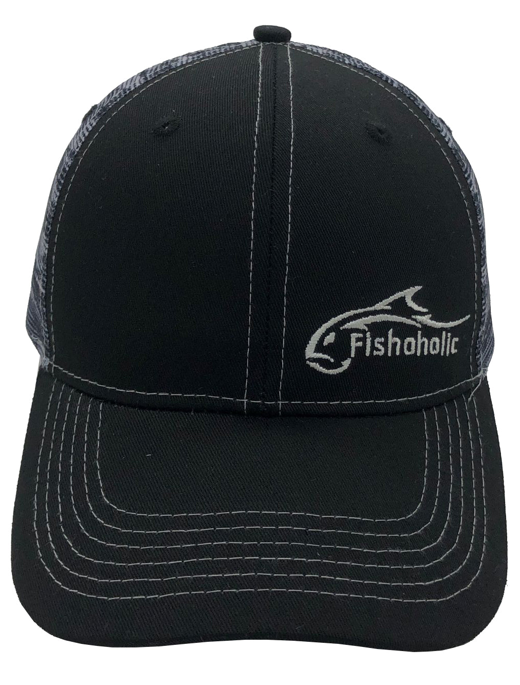 Fishoholic Snap-BLK-Streak Snapback Fishing Hat – Trucker Hat w’ Mesh Back & Snap Closure (1 size fits most)