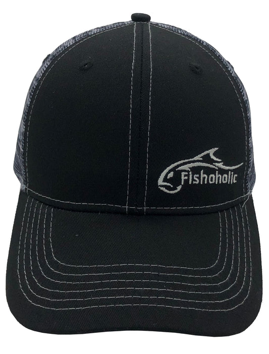 Fishoholic Snap-BLK-Streak Snapback Fishing Hat – Trucker Hat w’ Mesh Back & Snap Closure (1 size fits most)