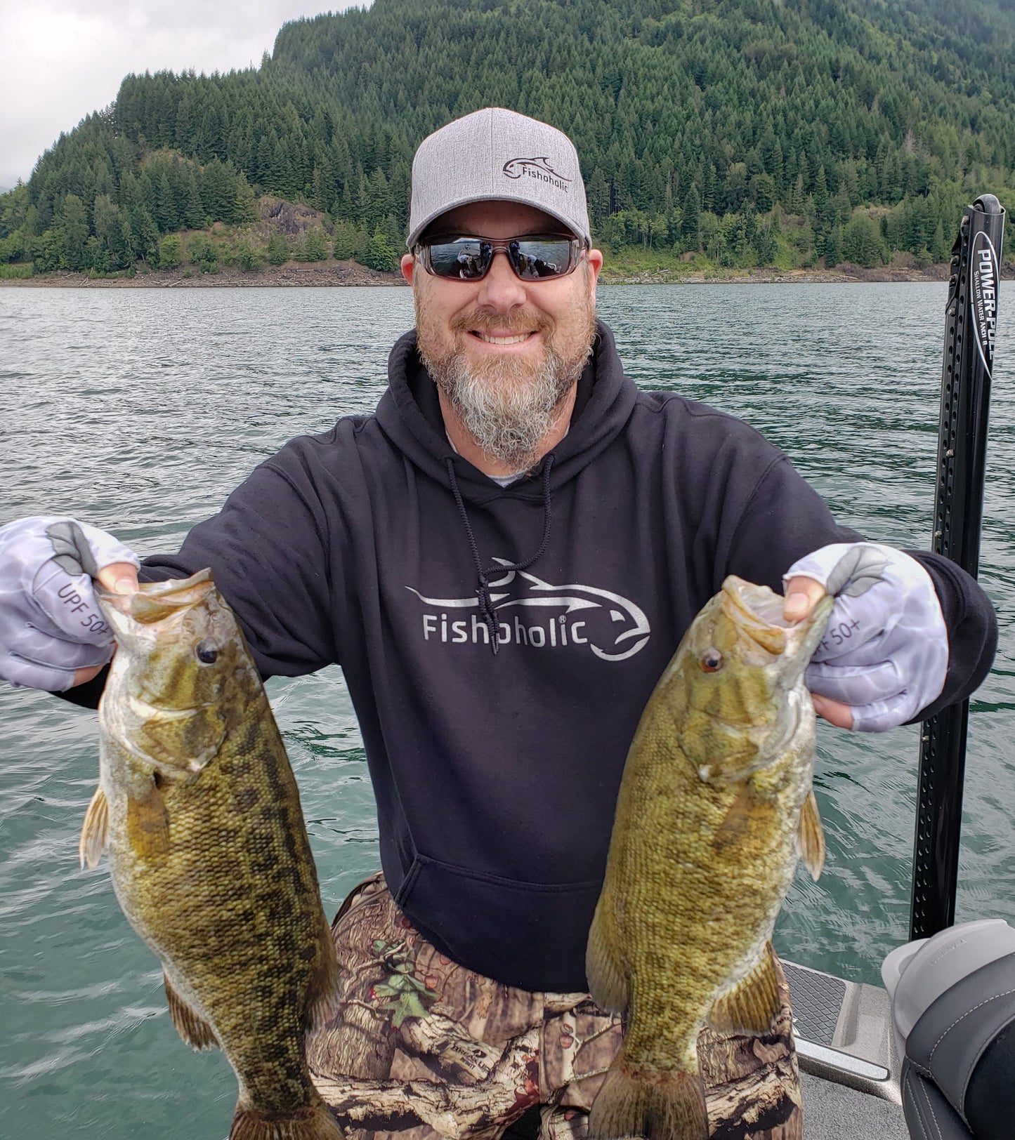 Fishoholic HOODIE - USA FLAG Logo OR SILVER LOGO on BLACK Hoodie - Gildan Heavy Blend