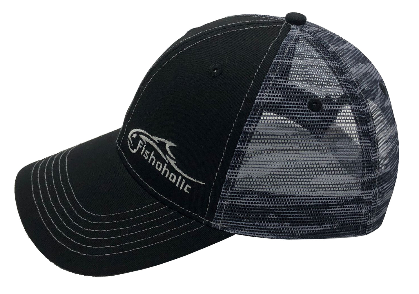 Fishoholic Snap-BLK-Streak Snapback Fishing Hat – Trucker Hat w’ Mesh Back & Snap Closure (1 size fits most)