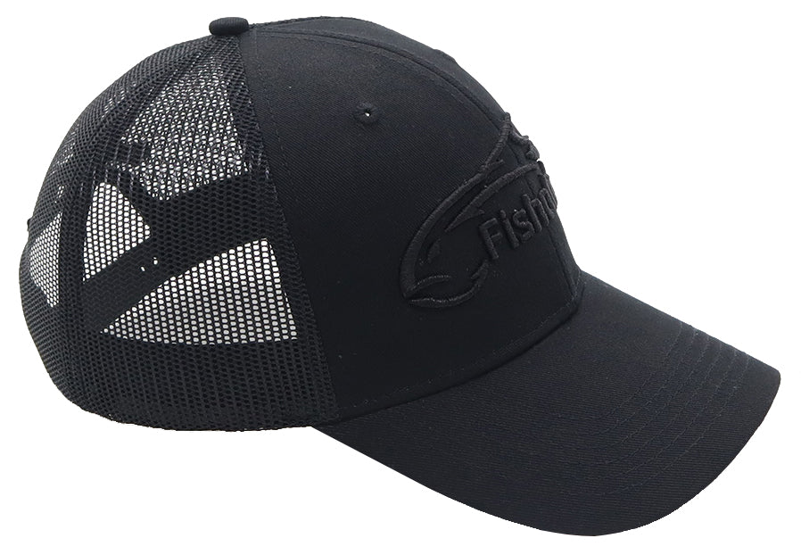 Fishoholic Snap-BLKonBLK Snapback Fishing Hat – Trucker Hat w’ Mesh Back & Snap Closure (1 size fits most)