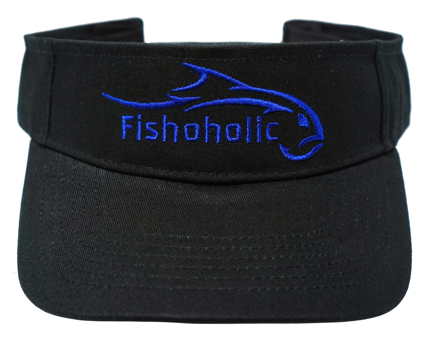 Fishoholic Visor ~ Adjustable Velcro Back Fishing Visor (1 size fits most) (blk-blu)