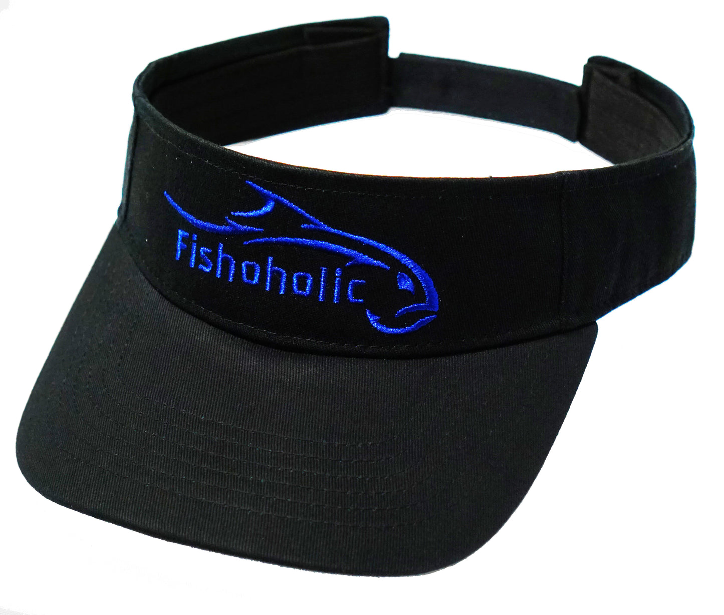 Fishoholic Visor ~ Adjustable Velcro Back Fishing Visor (1 size fits most) (blk-blu)