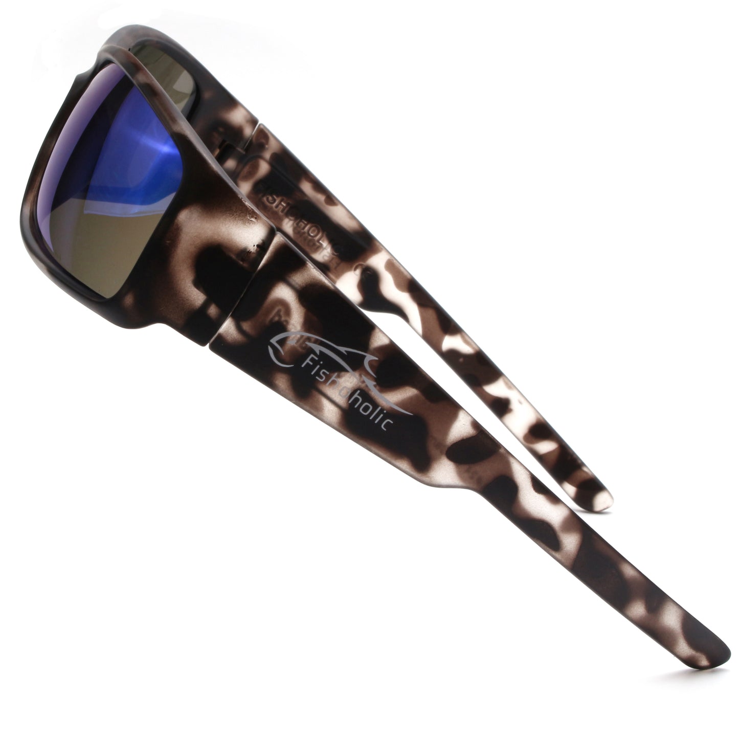 Fishoholic BlkCAMO-BLU Sunglasses - UV400 Polarized Sunglasses w' Case & Pouch