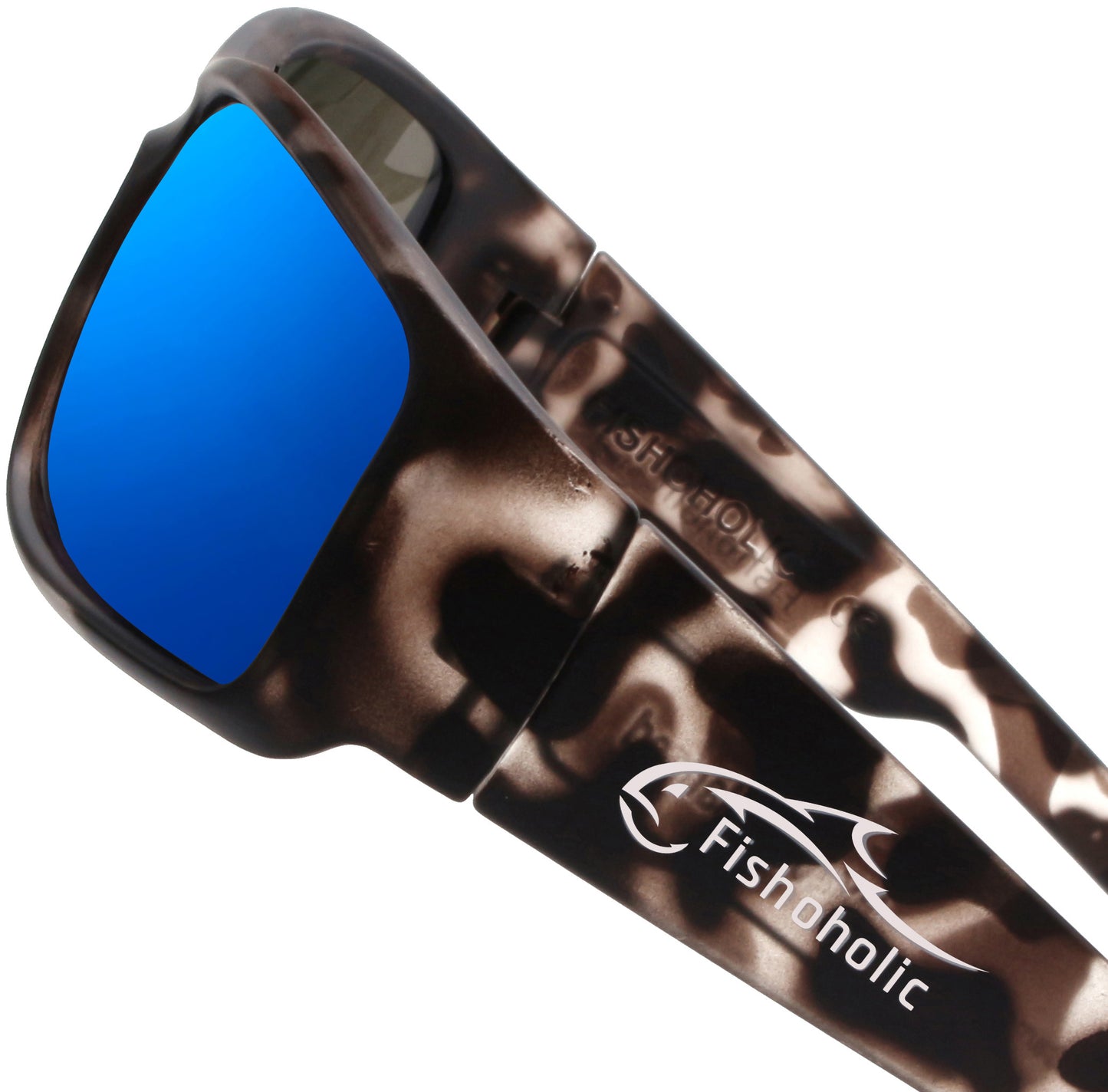 Fishoholic BlkCAMO-BLU Sunglasses - UV400 Polarized Sunglasses w' Case & Pouch