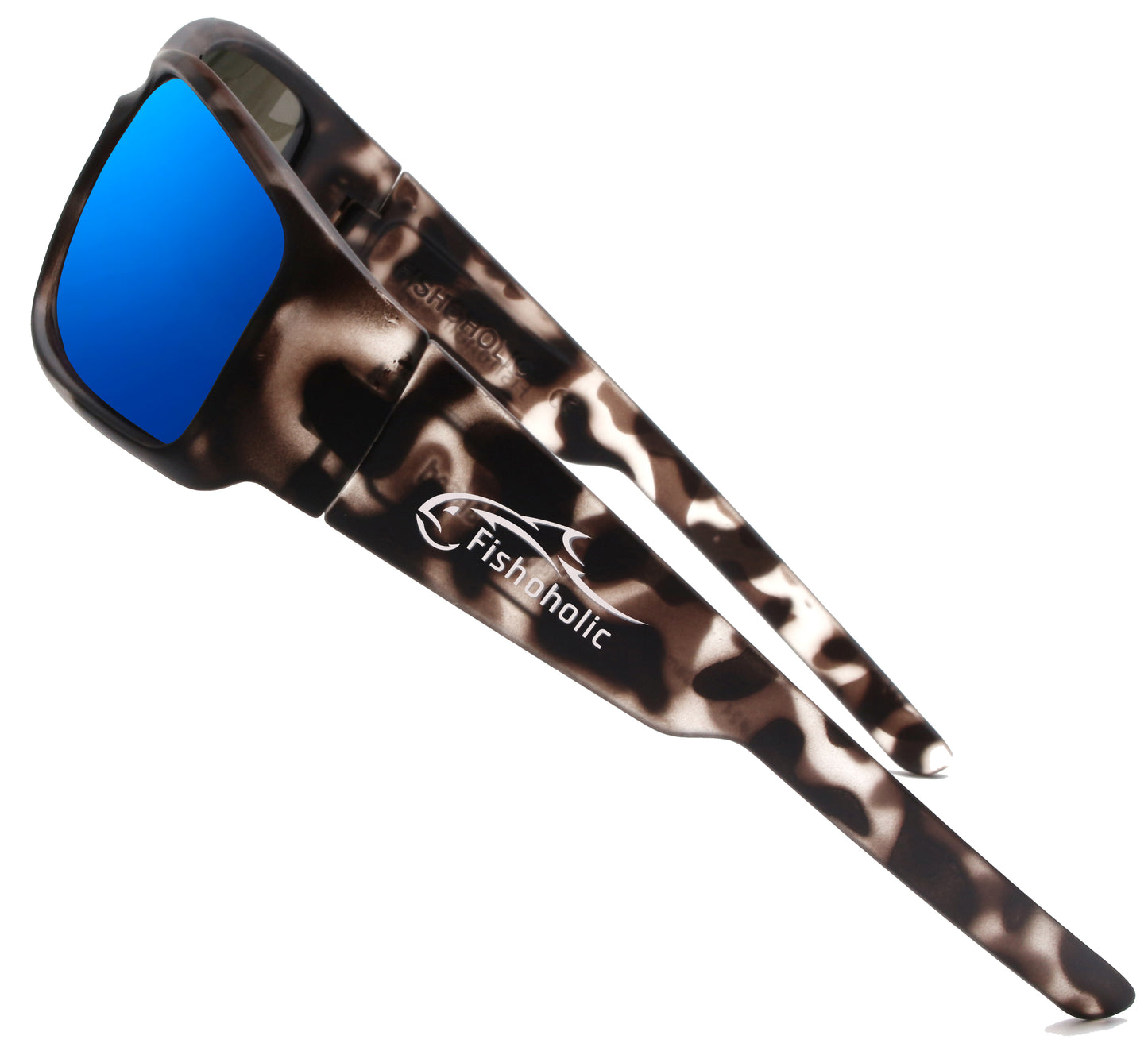 Fishoholic BlkCAMO-BLU Sunglasses - UV400 Polarized Sunglasses w' Case & Pouch