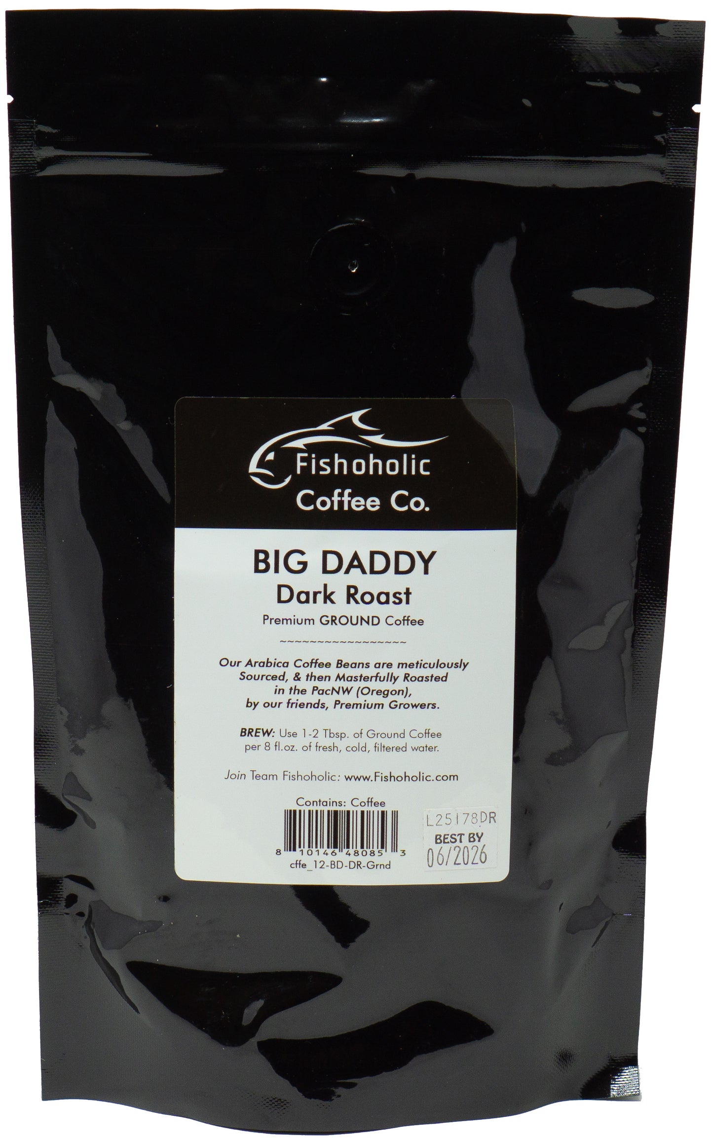 Fishoholic COFFEE CO. - "Big Daddy" Dark Roast Ground Coffee - Small Batch Arabica Beans - Roasted in the PNW