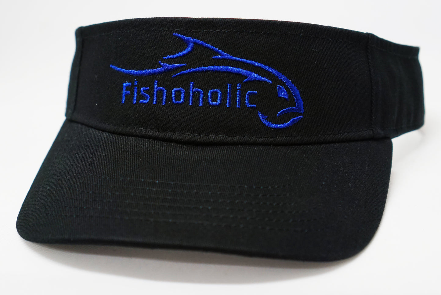 Fishoholic Visor ~ Adjustable Velcro Back Fishing Visor (1 size fits most) (blk-blu)