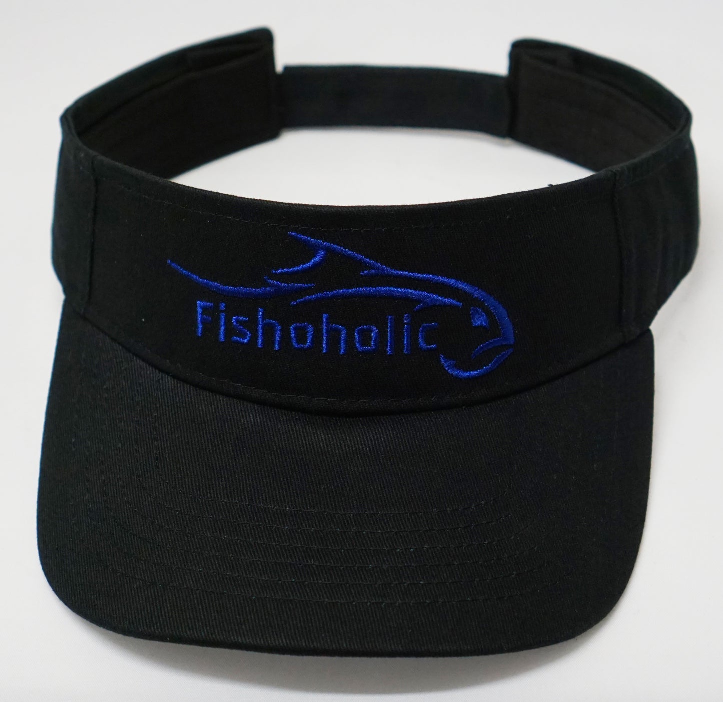 Fishoholic Visor ~ Adjustable Velcro Back Fishing Visor (1 size fits most) (blk-blu)