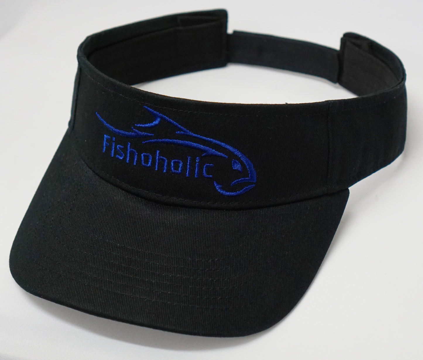 Fishoholic Visor ~ Adjustable Velcro Back Fishing Visor (1 size fits most) (blk-blu)