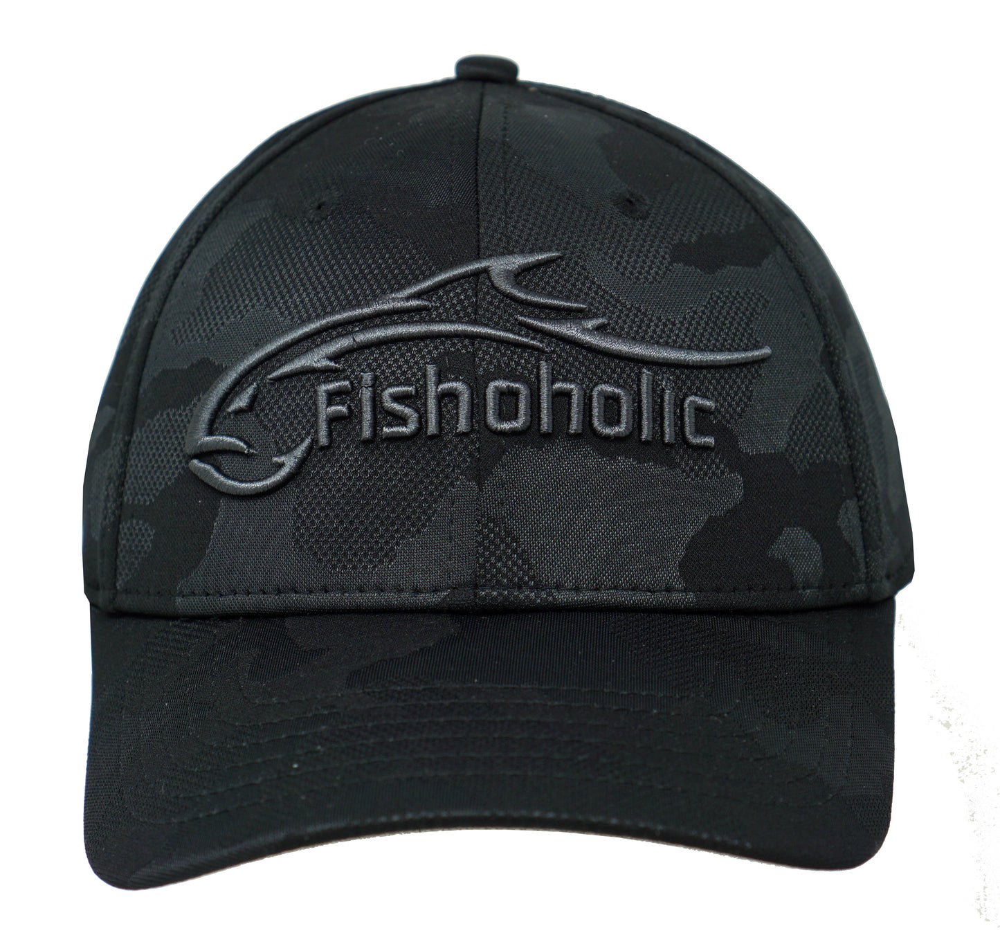 Fishoholic FlexFit Style BlackCAMO-DkGry-L/XL Fishing Hat – Semi-Fitted Fishing Hat (FF-BlkCamo-LXL)