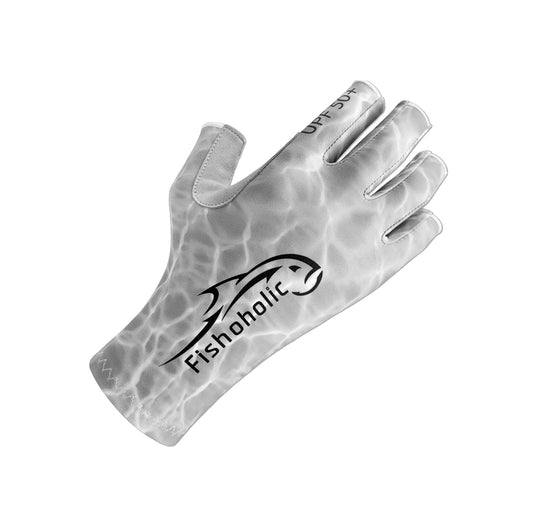 Fishoholic GREY-xxs/xs Fingerless Fishing Gloves w' Super Grip - UPF50+ Sun Protection Glove