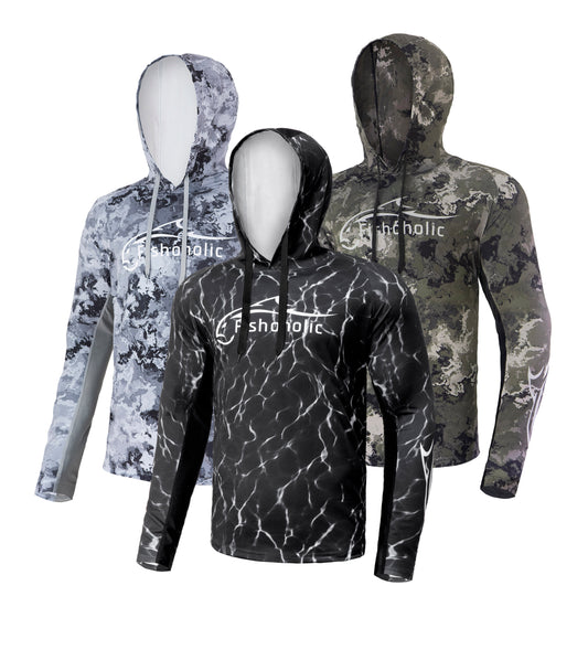 3 Colors - HOODIE - UPF50+ Performance Fishing Shirt - "Keg Fit" / Loose Style - Breathable - Quick Drying Sun Protection - water reflection print