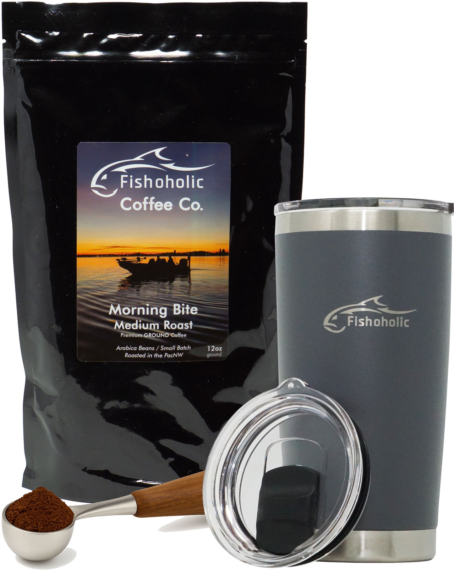 Fishoholic COFFEE CO. - "Morning Bite" Medium Roast Ground Coffee - Small Batch Arabica Beans - Roasted in the PNW