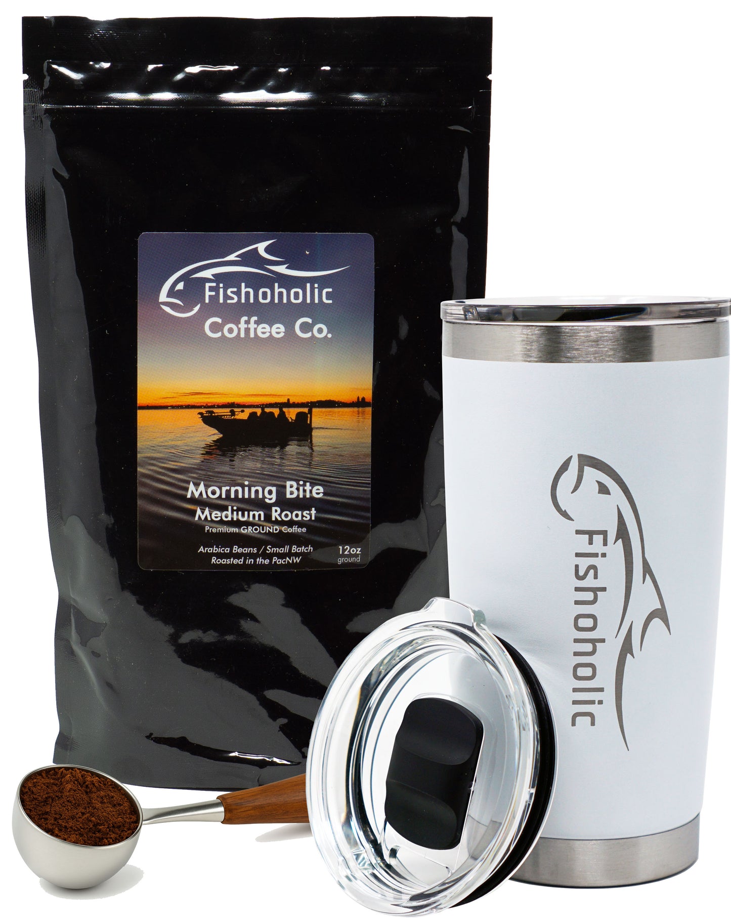Fishoholic COFFEE CO. - "Morning Bite" Medium Roast Ground Coffee - Small Batch Arabica Beans - Roasted in the PNW