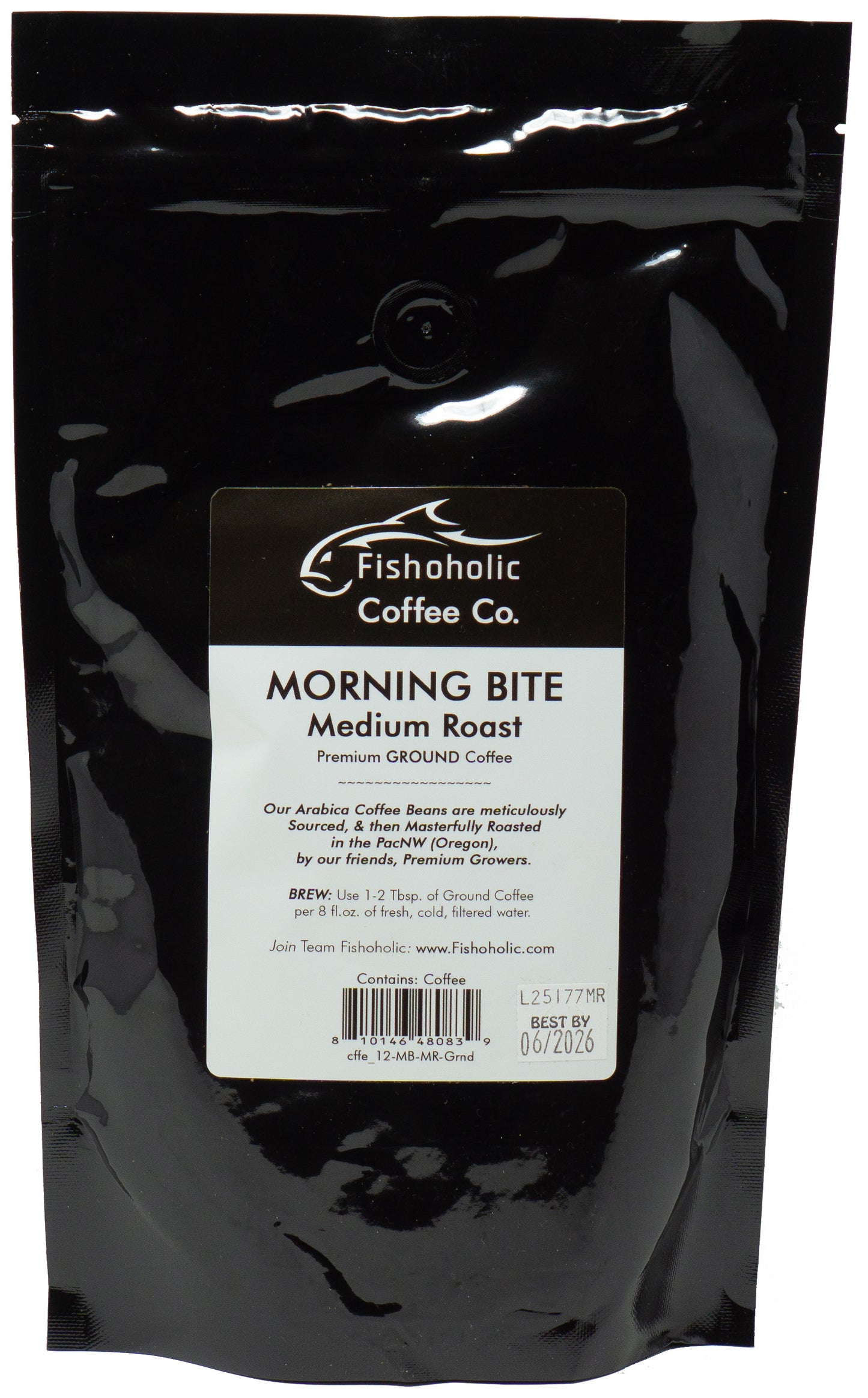 Fishoholic COFFEE CO. - "Morning Bite" Medium Roast Ground Coffee - Small Batch Arabica Beans - Roasted in the PNW