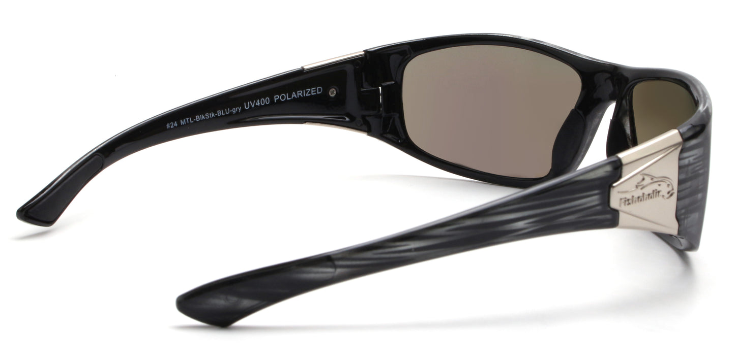 Fishoholic MTL-BlkStk-BLU Sunglasses - UV400 Polarized Sunglasses w' Case & Pouch