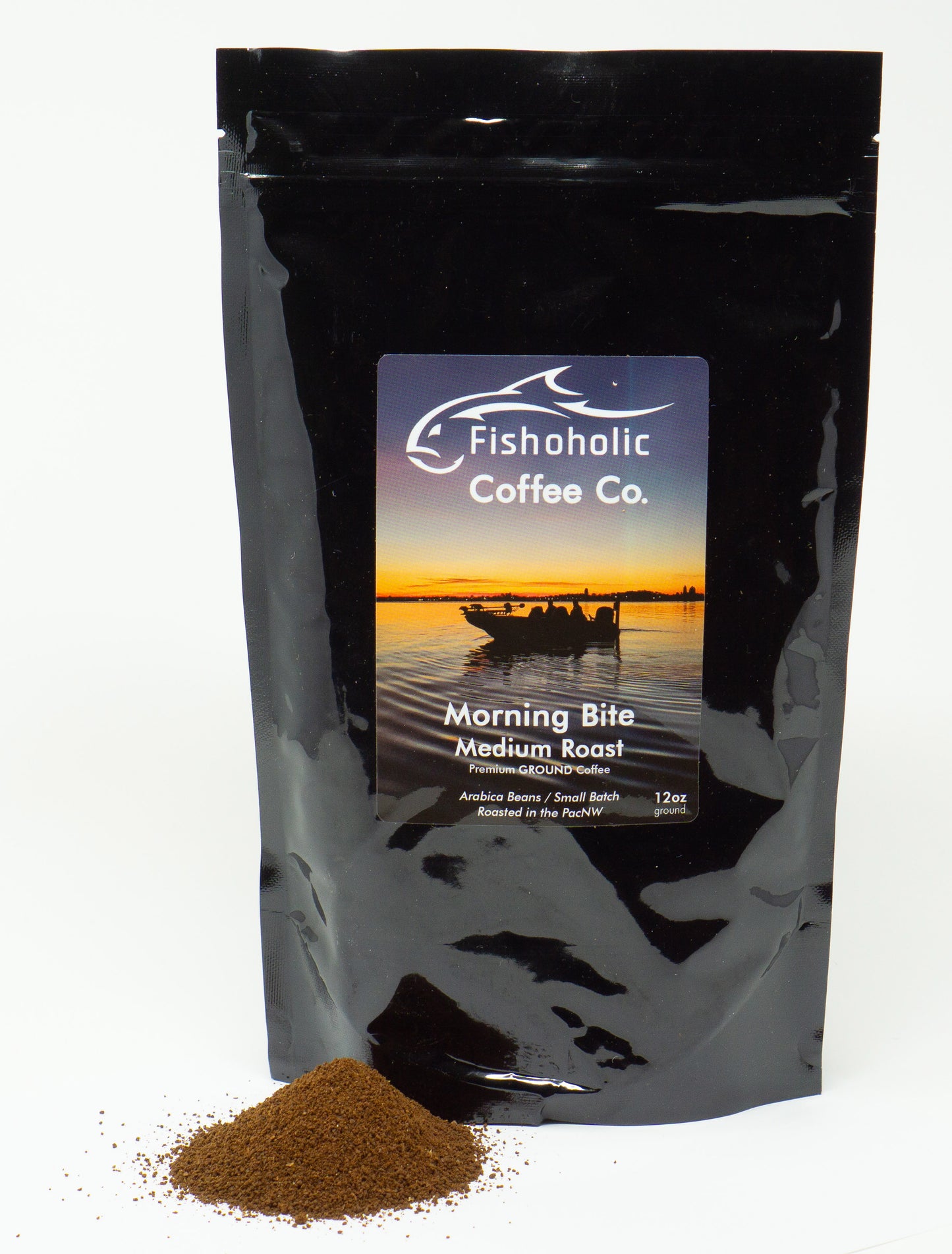 Fishoholic COFFEE CO. - "Morning Bite" Medium Roast Ground Coffee - Small Batch Arabica Beans - Roasted in the PNW
