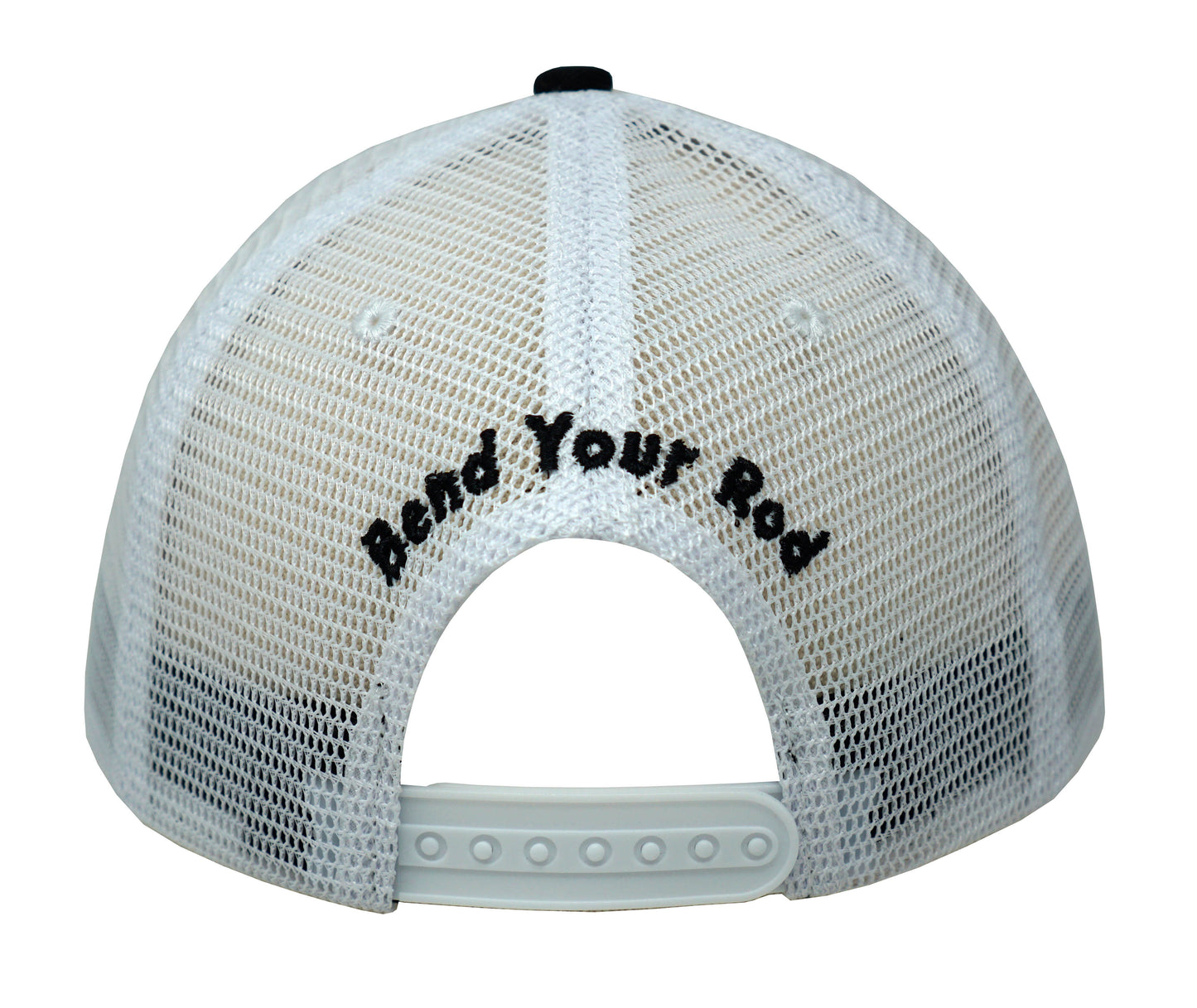 Fishoholic Snapback - Black/White w' Leather Patch - Fishing Hat – Trucker Hat w’ Mesh Back & Snap Closure (1 size fits most)