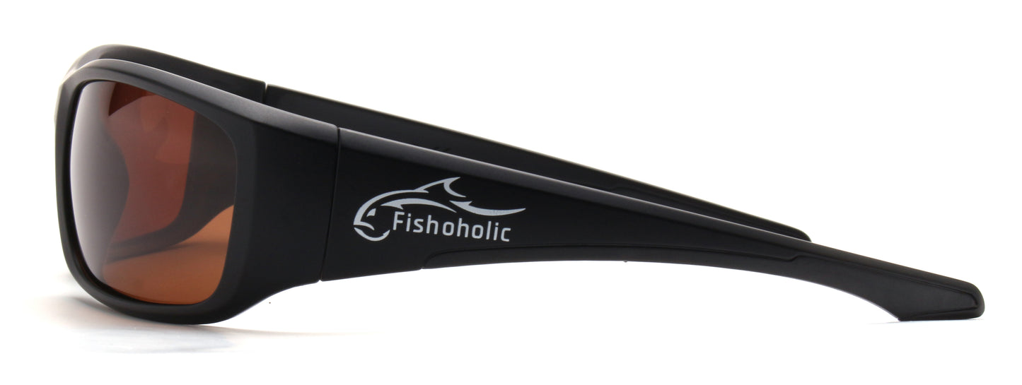 Fishoholic BI-FOCAL MB Frame AMBER LENS x2.5 reader - UV400 Polarized Fishing Sunglasses w' Reader
