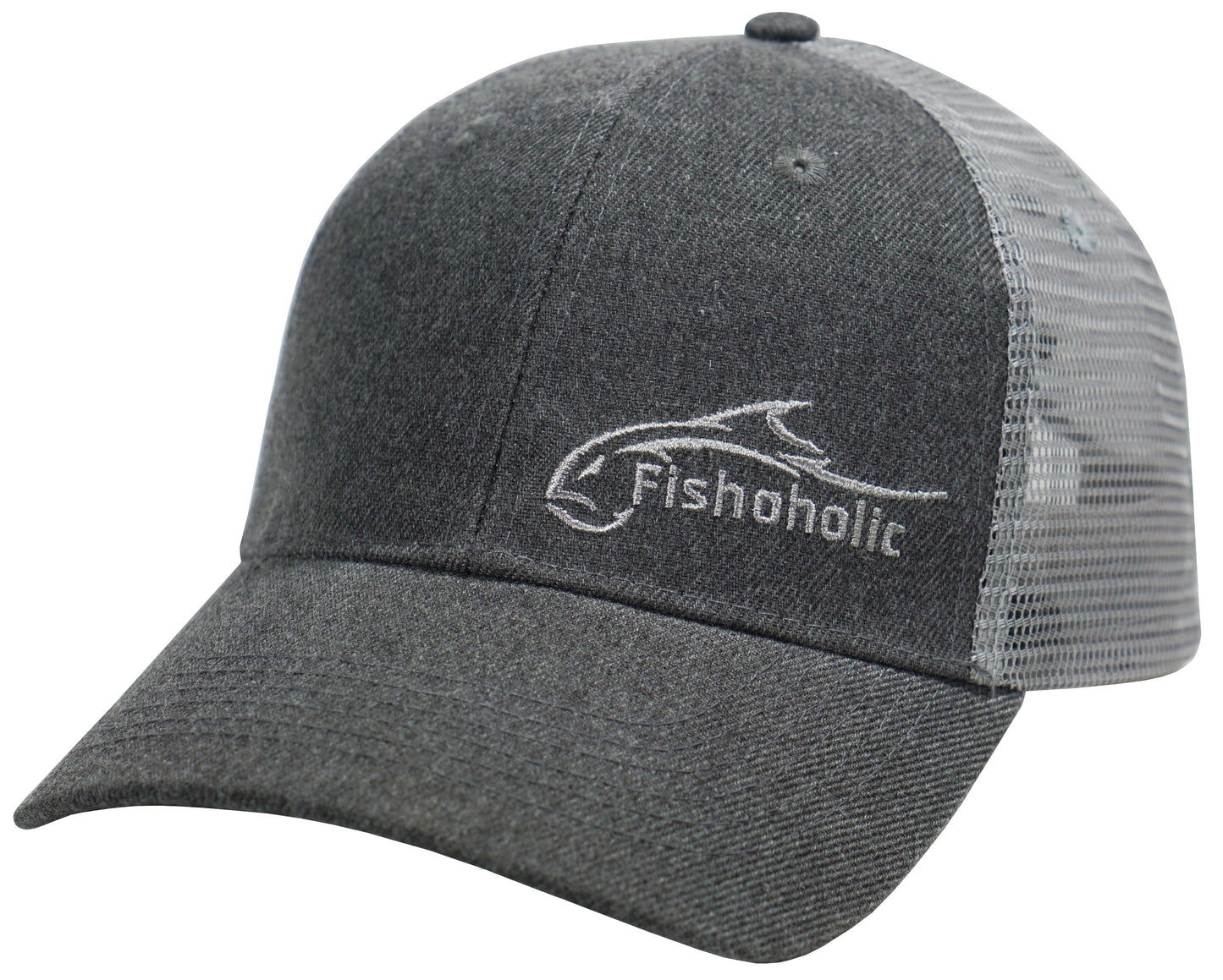 Fishoholic Snap-GRY-Left Snapback Fishing Hat – Trucker Hat w’ Mesh Back & Snap Closure (1 size fits most)