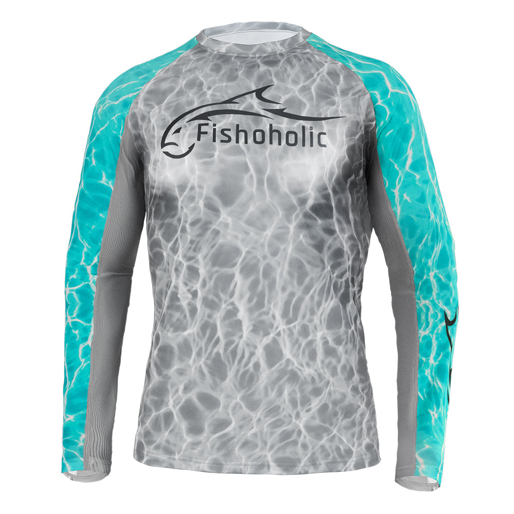 Fishoholic wmLS_Teal Women's UPF50 Performance Fishing Shirt - Long Sleeve - Women's Cut - Breathable Quick Drying