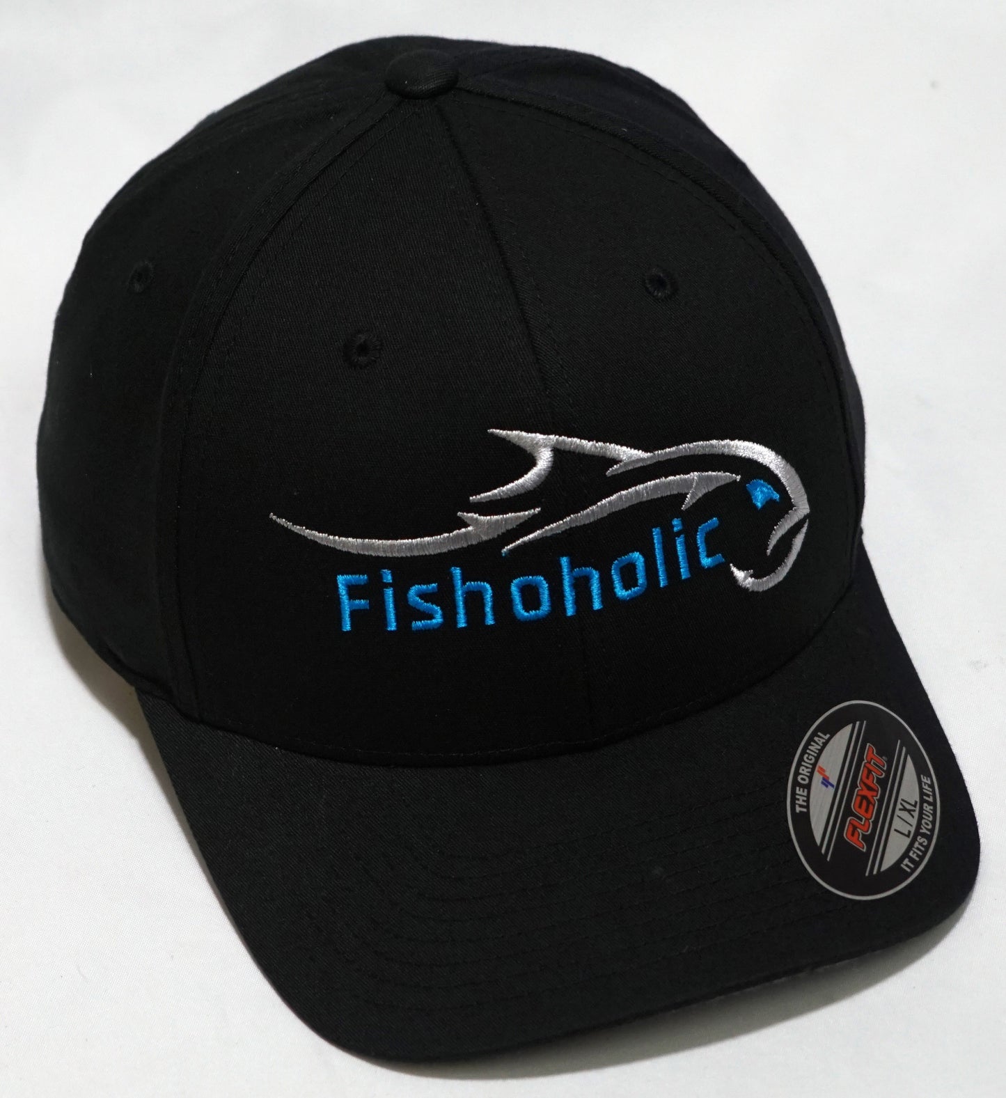 Fishoholic FlexFit Blk-BLU-L/XL Fishing Hat – Semi-Fitted Fishing Hat (FF-BLU-LXL)