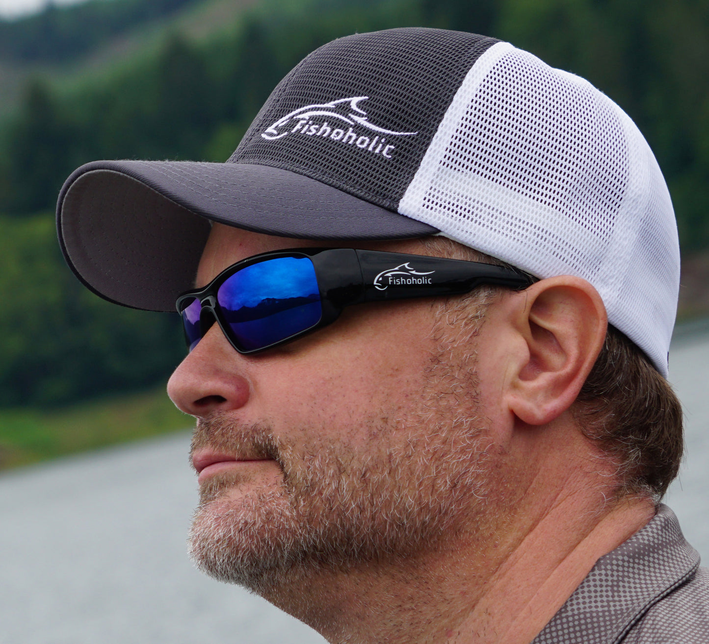 Fishoholic FlexFit Mesh-GryWht-L/XL Fishing Hat – Semi-Fitted Fishing Hat (FF-Mesh-GryWht-LXL)