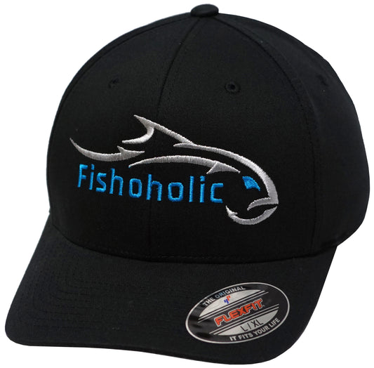 Fishoholic FlexFit Blk-BLU-s/m Fishing Hat – Semi-Fitted Fishing Hat (FF-BLU-s/m)