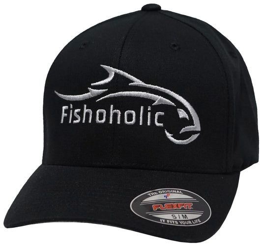 Fishoholic FlexFit Blk-SLVR-LXL Fishing Hat – Semi-Fitted Fishing Hat (FF-SLVR-LXL)