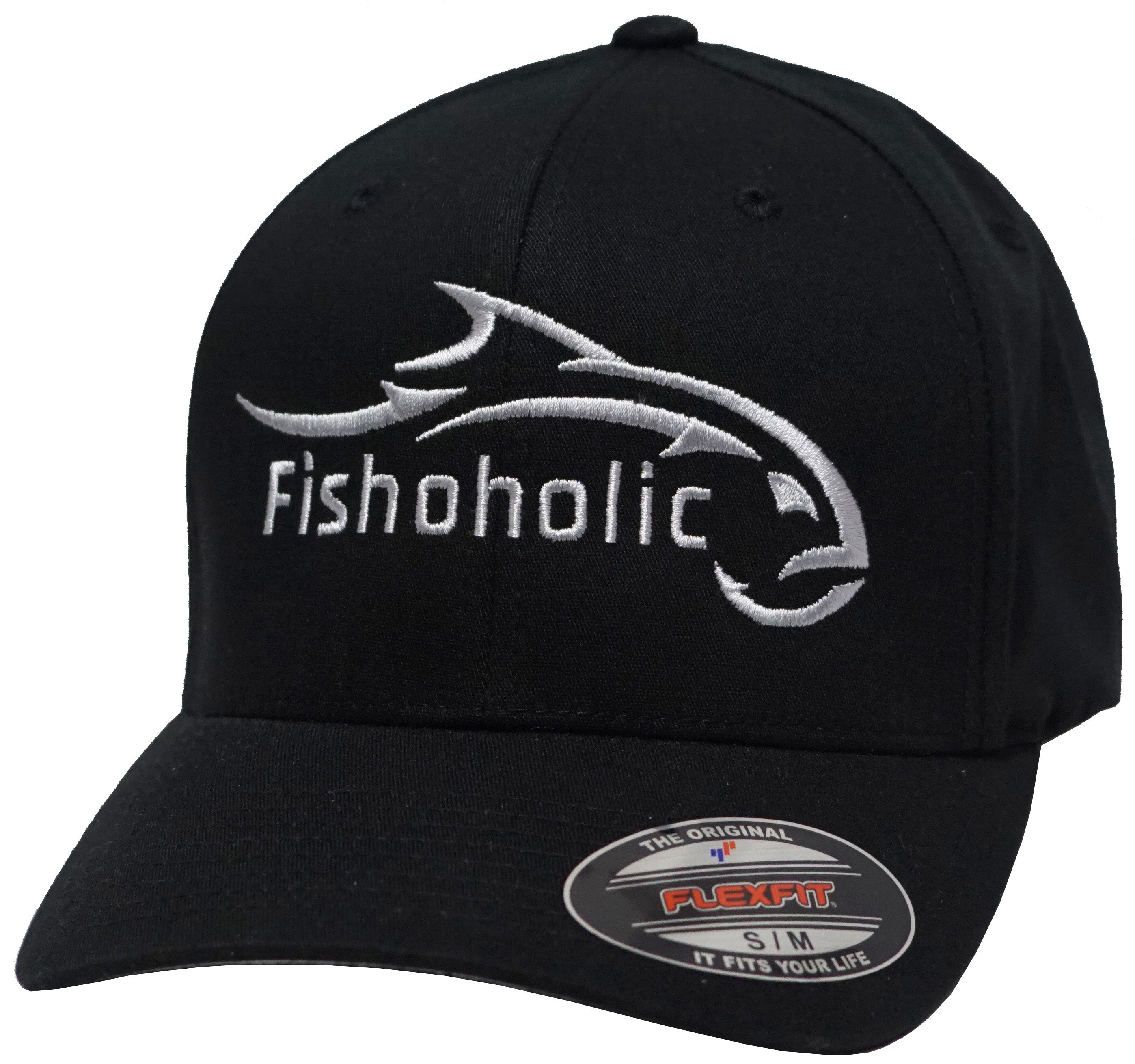 Fishoholic FlexFit Blk-SLVR-s/m Fishing Hat – Semi-Fitted Fishing Hat