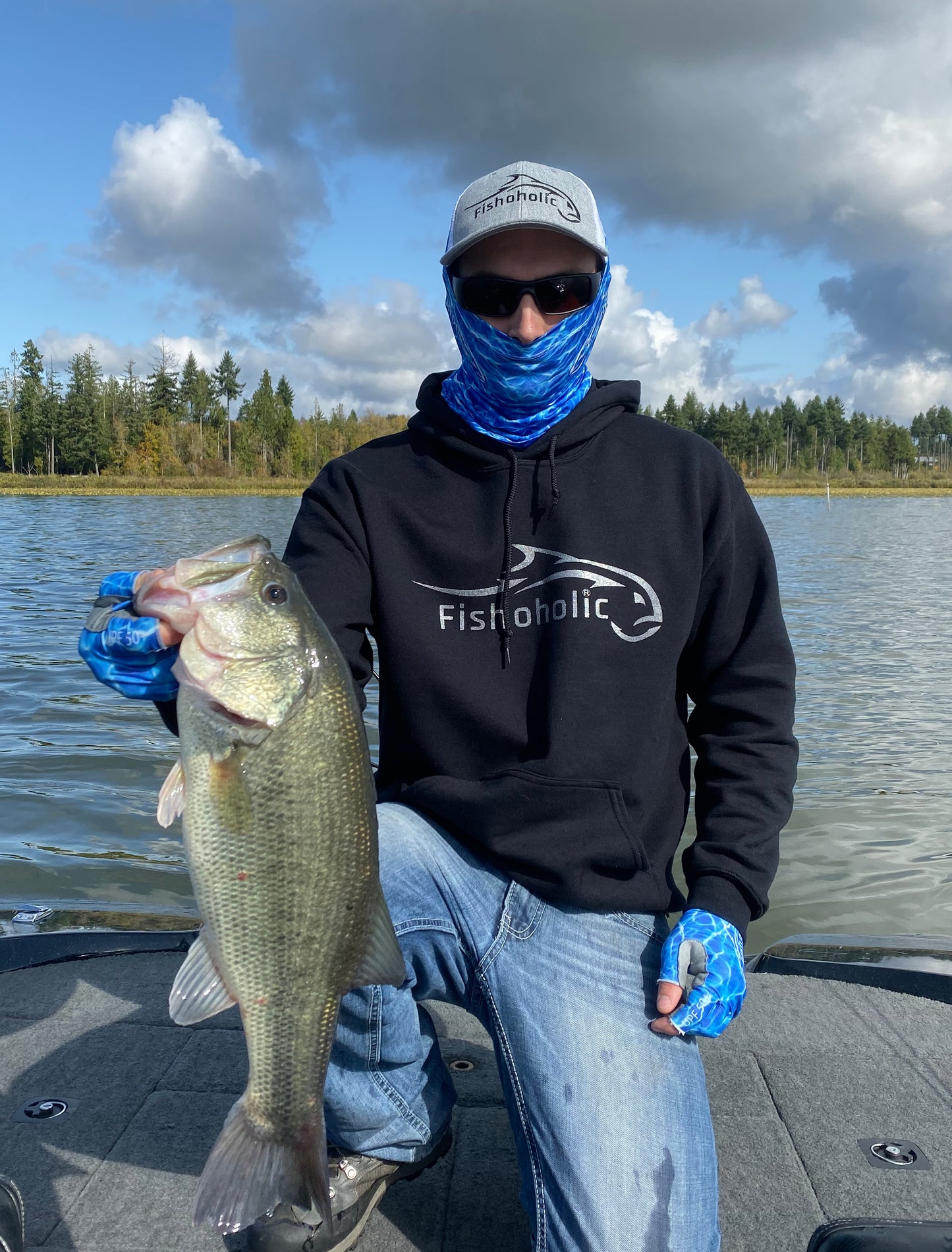 Fishoholic BLUE-l/xl Fingerless Fishing Gloves w' Super Grip - UPF50+ Sun Protection Glove