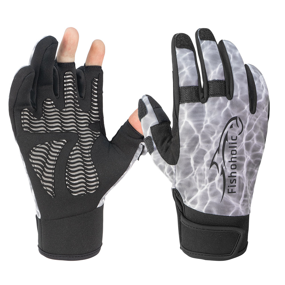 Fishoholic cwGLV-M Cold-Weather Super-Sticky Fishing Gloves - 3 pull-back tips - tie lures & use phone