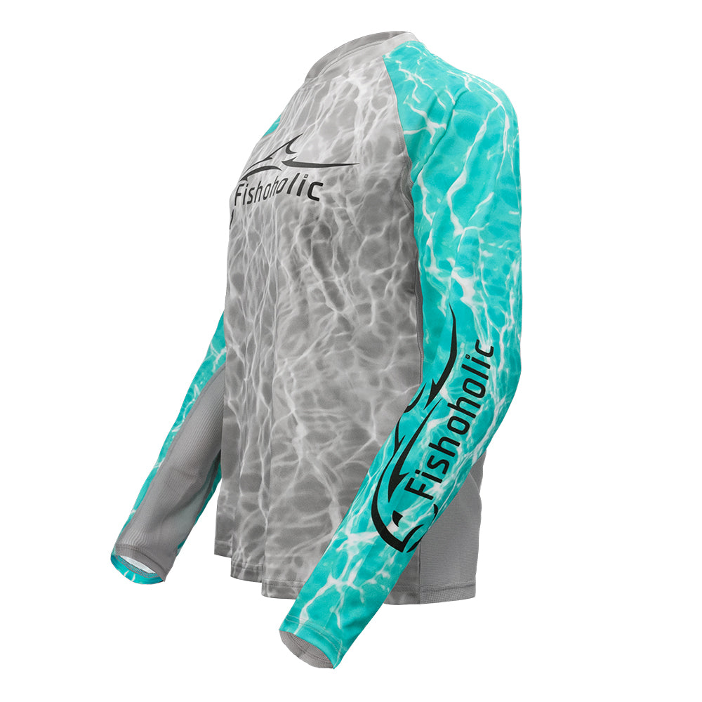 Fishoholic wmLS_Teal Women's UPF50 Performance Fishing Shirt - Long Sleeve - Women's Cut - Breathable Quick Drying