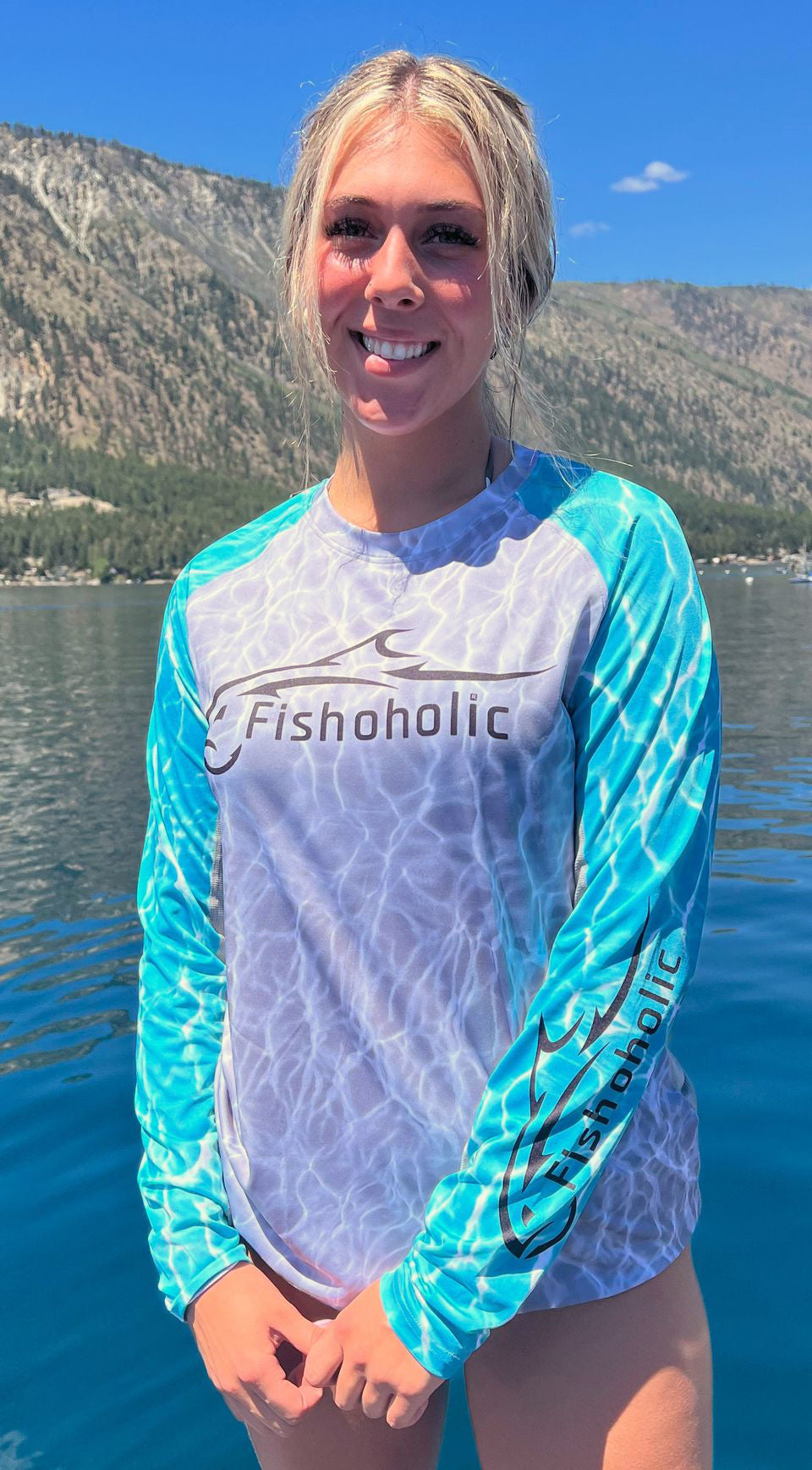 Fishoholic wmLS_Teal Women's UPF50 Performance Fishing Shirt - Long Sleeve - Women's Cut - Breathable Quick Drying