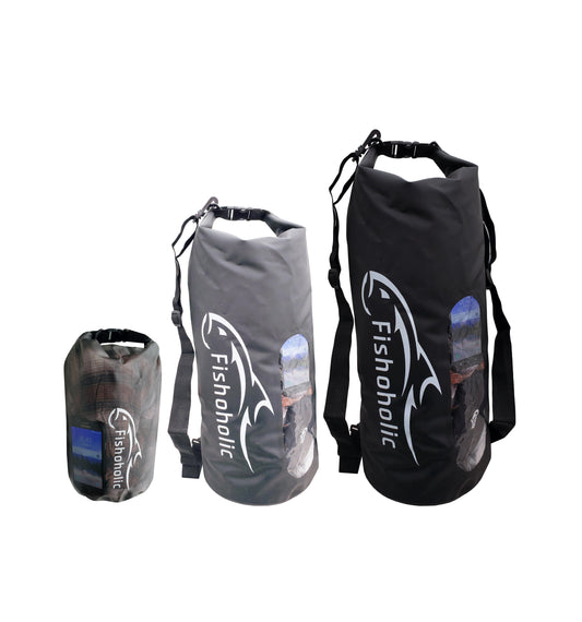 Fishoholic 3 pack Bundle - 5L 15L 30L Dry Bags - 3 Waterproof Gear Bags - Fail-Safe Snaps - Tough & Durable