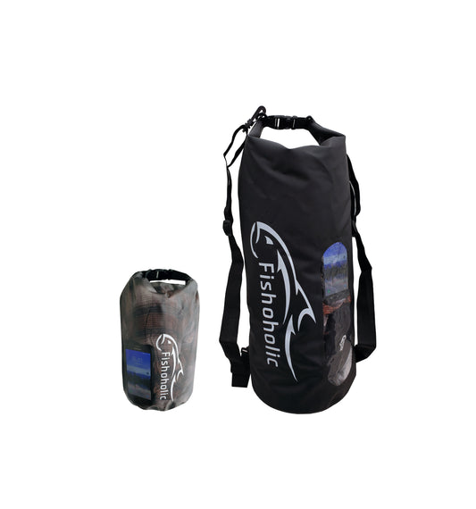 Fishoholic 2 pack Bundle - 5L & 30L Dry Bags - 2 Waterproof Gear Bags - Fail-Safe Snaps - Tough & Durable
