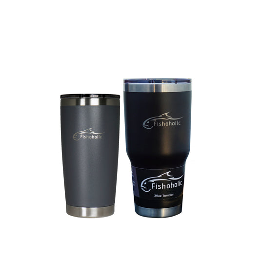 Fishoholic - 2 pack Bundle 20oz & 30oz - Tumbler w' Magnetic Slide Lid - Double Wall Stainless Steel Vacuum Insulated
