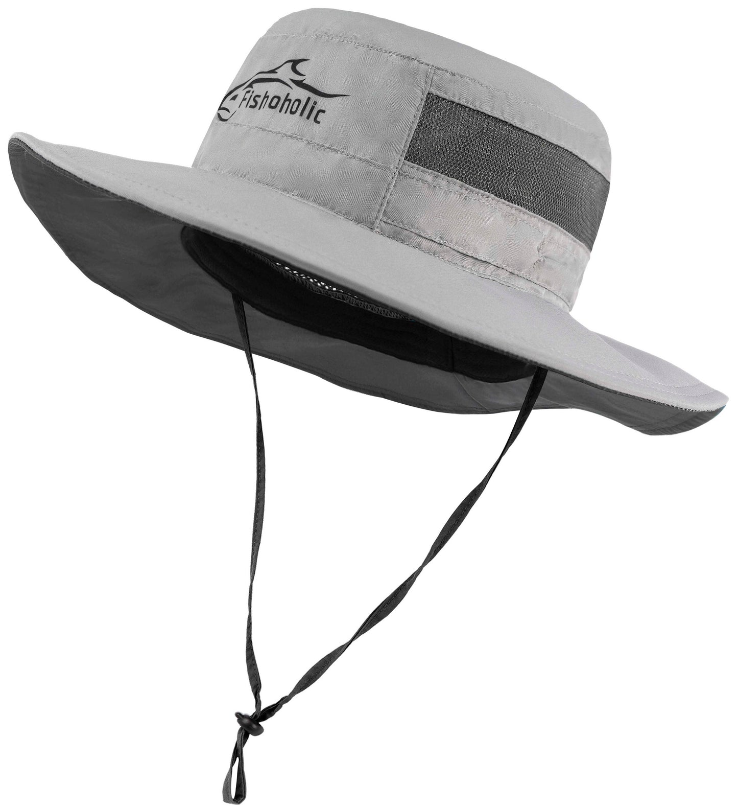 Fishoholic GRY-m/l Boonie Hat - Bucket Hat - UPF50+ Sun Protection Wide Brim Fishing Hat - 2 Adj Straps