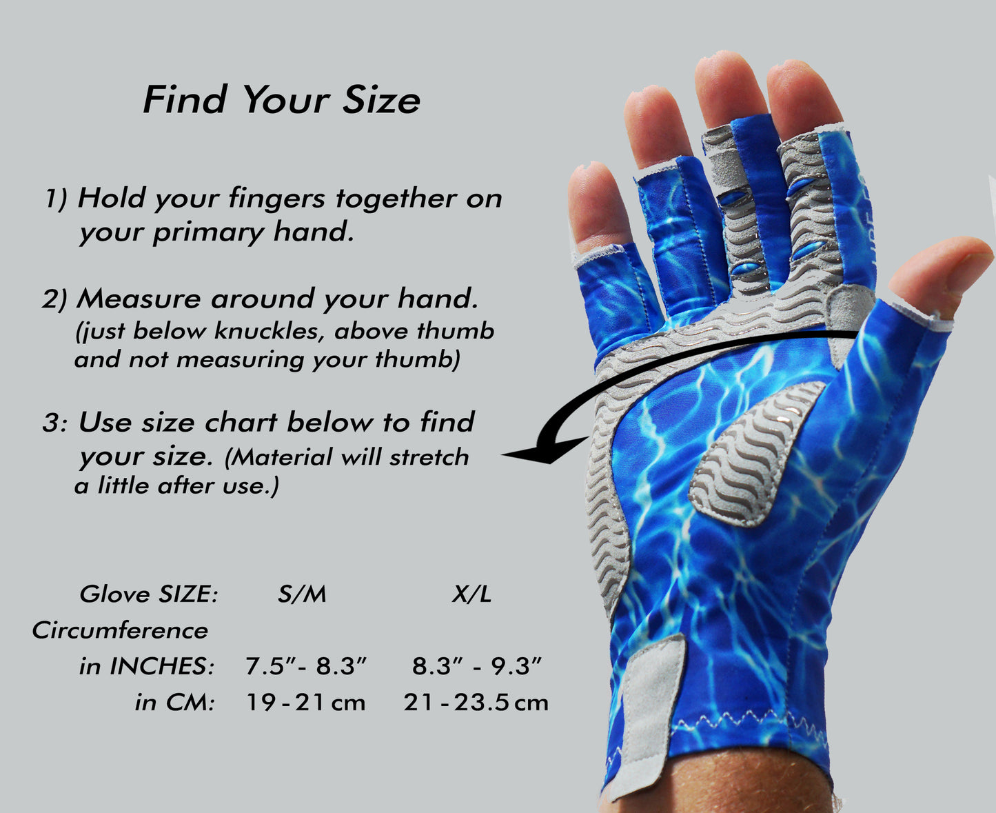 Fishoholic BLUE-l/xl Fingerless Fishing Gloves w' Super Grip - UPF50+ Sun Protection Glove