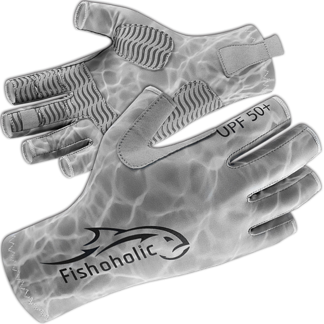 Fishoholic GREY-l/xl Fingerless Fishing Gloves w' Super Grip - UPF50+ Sun Protection Glove