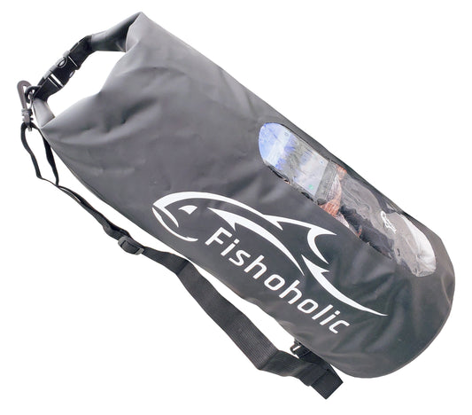 Fishoholic 15L Dry Bag - Clear Window Waterproof Gear Bags - Fail-Safe Snap - Tough & Durable