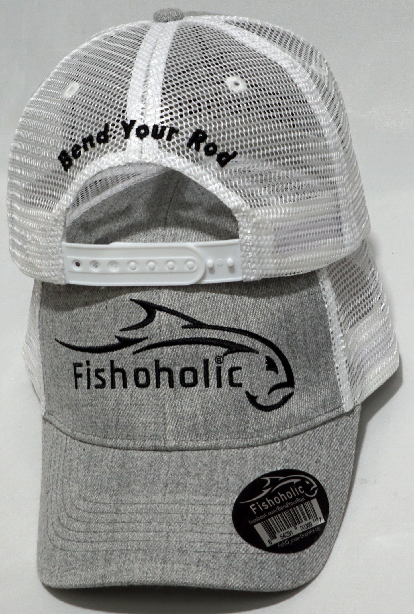 Fishoholic Snap-GRY-WHT Snapback Fishing Hat – Trucker Hat w’ Mesh Back & Snap Closure (1 size fits most)