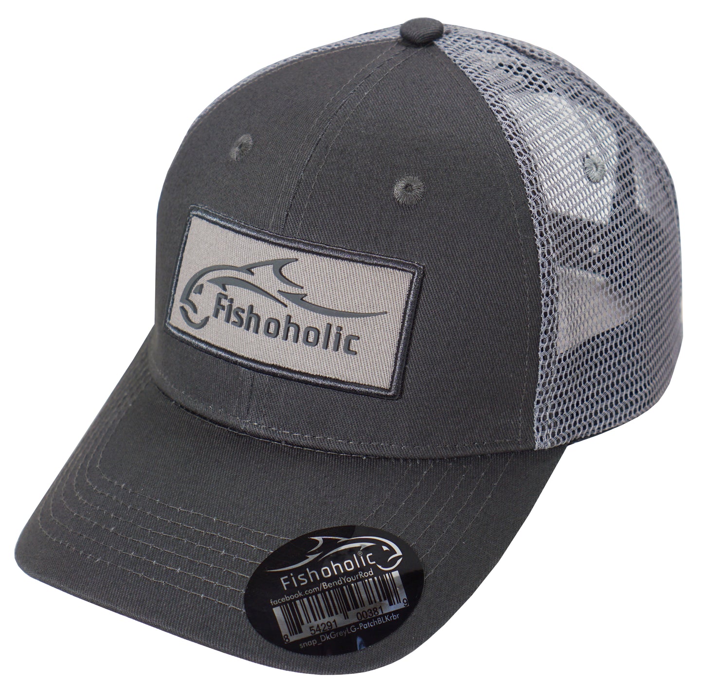 Fishoholic Snap-GRY-Patch Snapback Fishing Hat – Trucker Hat w’ Mesh Back & Snap Closure (1 size fits most)