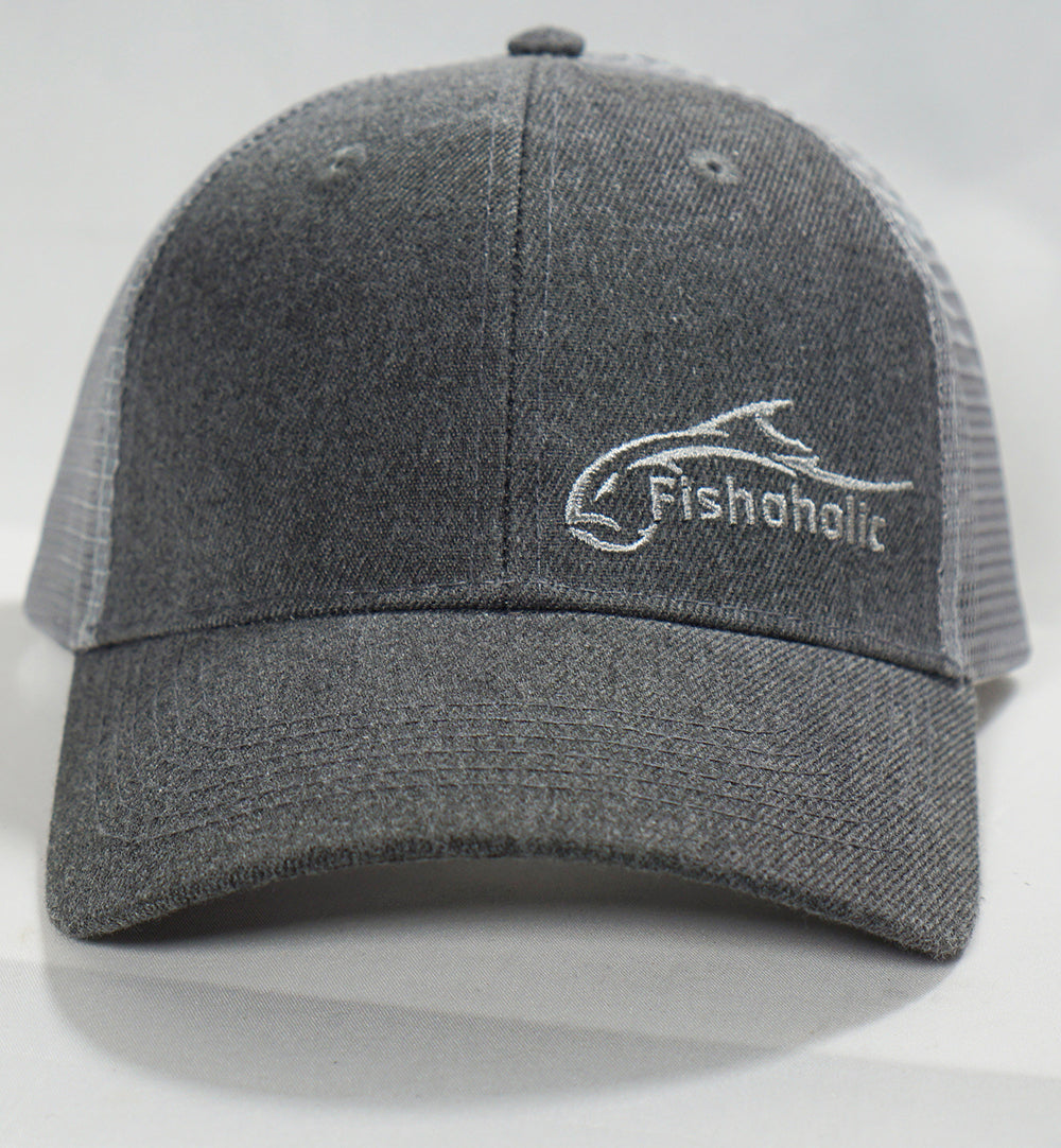 Fishoholic Snap-GRY-Left Snapback Fishing Hat – Trucker Hat w’ Mesh Back & Snap Closure (1 size fits most)