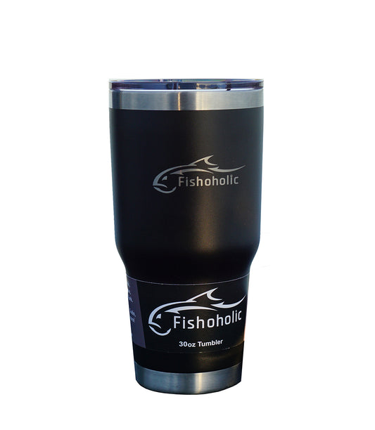 Fishoholic 30oz Tumbler w' Magnetic Slide Lid - Double Wall Stainless Steel Vacuum Insulated