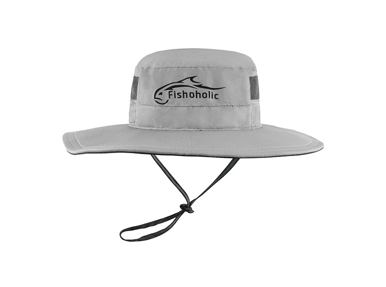 Fishoholic GRY-m/l Boonie Hat - Bucket Hat - UPF50+ Sun Protection Wide Brim Fishing Hat - 2 Adj Straps