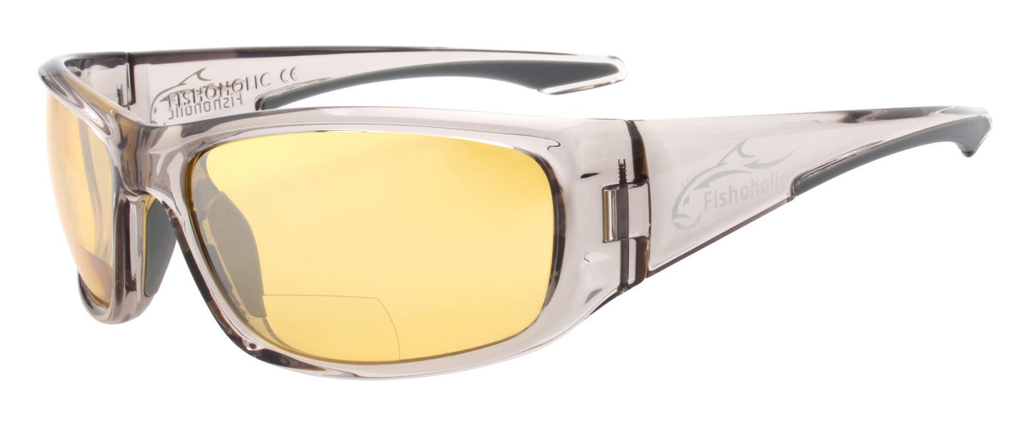 Fishoholic BI-FOCAL x1.5-ICE-Vision-gry UV400 Polarized Fishing Sunglasses w' x1.5 Reader