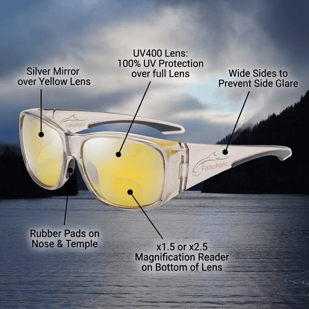 Fishoholic BI-FOCAL x1.5-ICE-Vision-gry UV400 Polarized Fishing Sunglasses w' x1.5 Reader