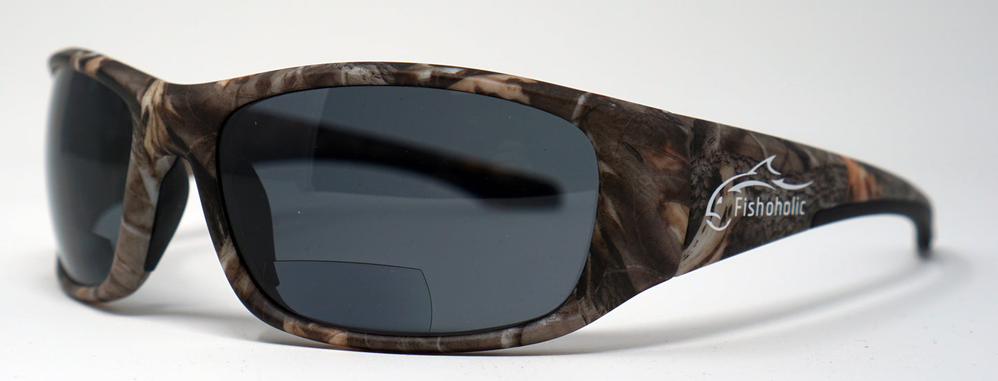 Fishoholic BI-FOCAL CAMO Frame x2.5 reader - UV400 Polarized Fishing Sunglasses w' Reader